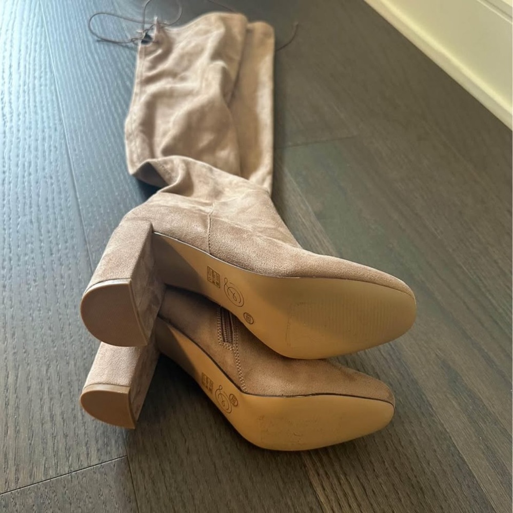 Chinese Laundry Tan Over the Knee Boots with Block Heel